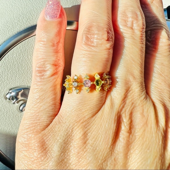 Candy Shop Multicolor Crystals Sparkle Gold 18k Gold-Plated S925 Size 6 - Picture 2 of 6